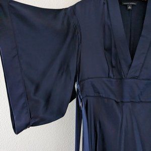 Banana Republic Navy Kimono Sleeve Silk Midi Dress, Tie Back, V Neck,  Size M
